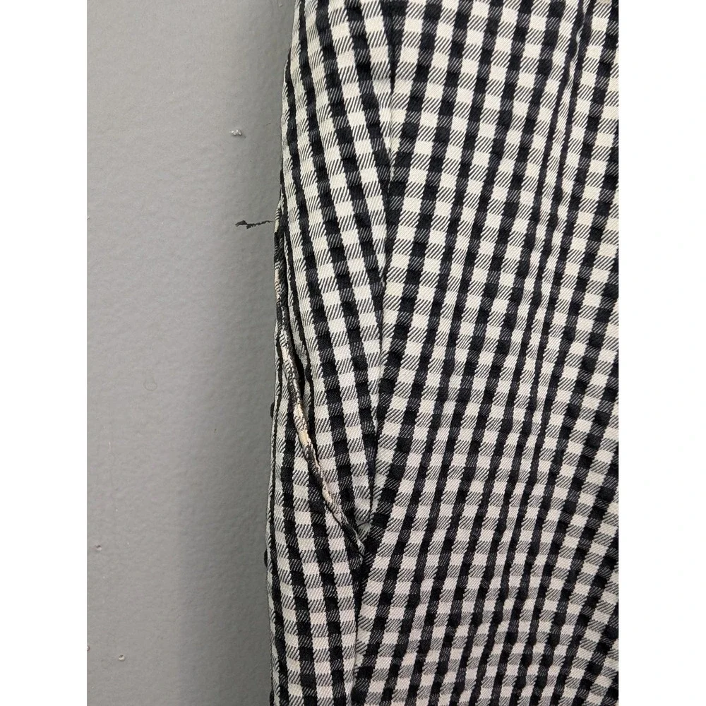 St. John Pants Women 4 Black White Gingham Straight Leg Gold Logo Trousers